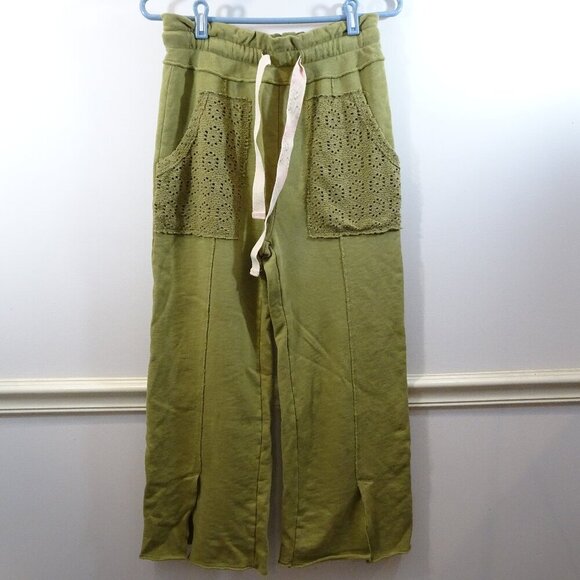 Daily Practice by Anthropologie Robyn Crochet Wide Leg Pants Green Size XS - Picture 1 of 9
